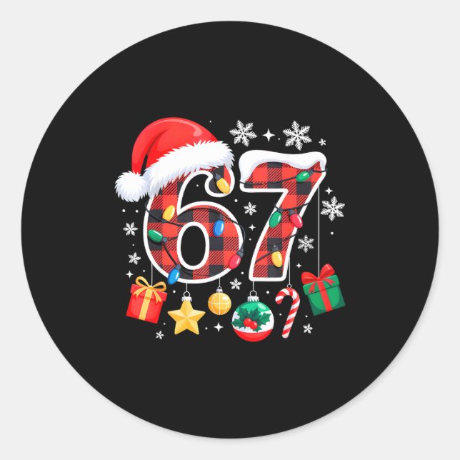 Sticker Rond 67 Christmas Red Plaid 6 7 Six Seven Boys Christma (Devant)