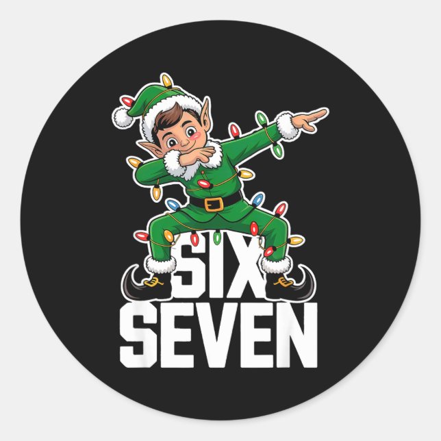 Sticker Rond 67 Christmas Six Seven 6 7 Meme Funny Dabbing Elf  (Devant)