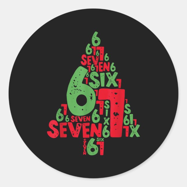 Sticker Rond 67 Christmas Tree Holiday Six Seven Meme Brainrot  (Devant)