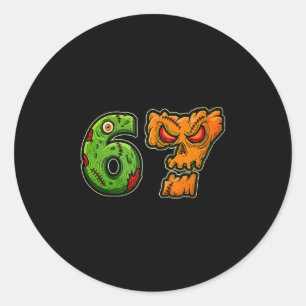 Sticker Rond 67 Citrouille Zombie Six Sept Costume Mème Hallowe