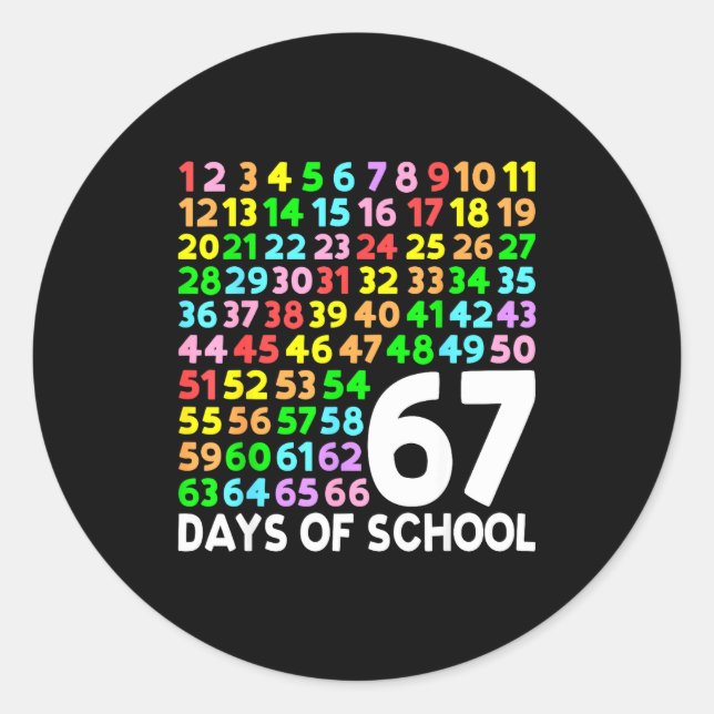 Sticker Rond 67 Days Of School Teacher Kids Boy 67 Math Numbers (Devant)
