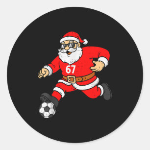 Sticker Rond 67 Footballeur Père Noël Six Sept Mème Noël Sport