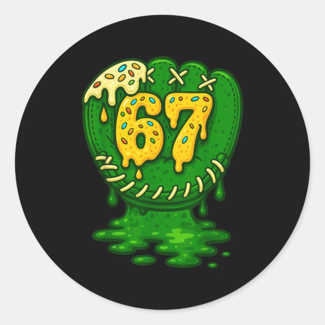 Sticker Rond 67 Ice Cream Drip Funny Six Seven Baseball  (Devant)
