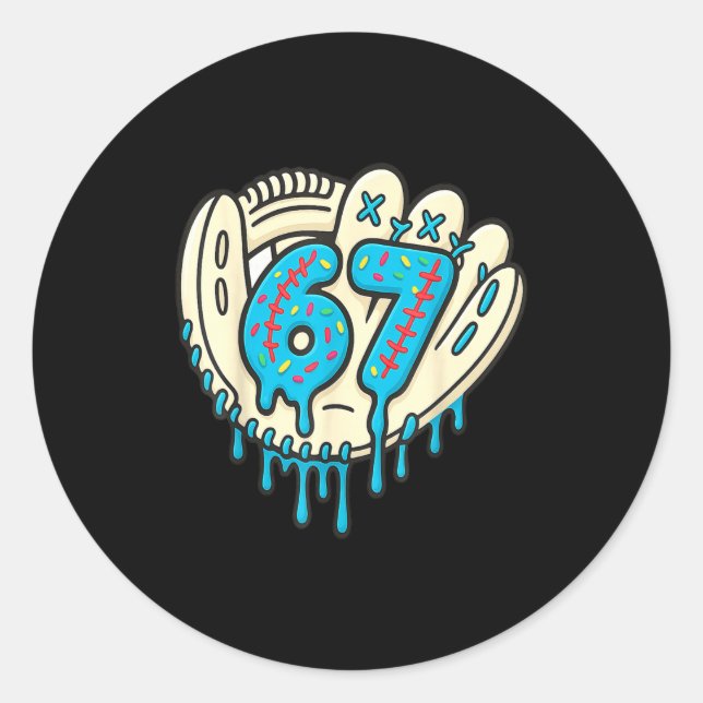Sticker Rond 67 Ice Cream Drip Funny Six Seven Baseball  (Devant)