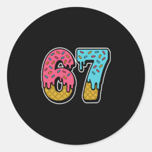 Sticker Rond 67 Ice Cream Drip Meme Drôle Six Sept Gen Alpha S
