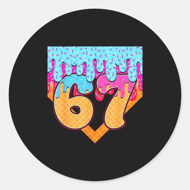 Sticker Rond 67 Ice Cream Drip Meme Six Seven Gen Alpha Slang  (Devant)