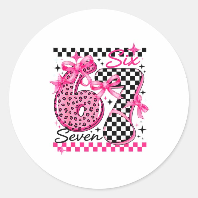 Sticker Rond 67 Leopard Checkered Six Seven Meme 6-7 Teachers  (Devant)