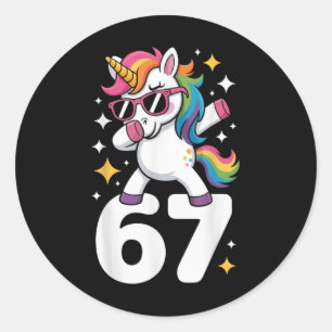 Sticker Rond 67 Licorne Dabbing Six Seven Mème Drôle 