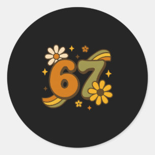 Sticker Rond 67 Mème Automne Groovy Rétro 70 Six Sept Bohème