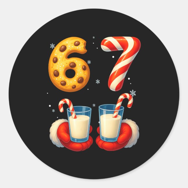 Sticker Rond 67 Meme Christmas Cookie Candy Cane Funny Six Seve (Devant)
