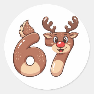 Sticker Rond 67 Meme Christmas Reindeer  