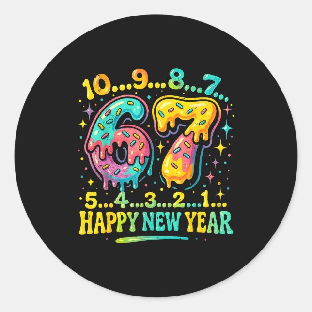 Sticker Rond 67 Meme Countdown Happy New Year Funny Drip Number (Devant)