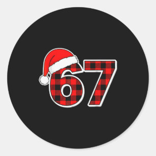 Sticker Rond 67 Mème Drôle de Noël Rouge Carreaux Xmas Pyjama S