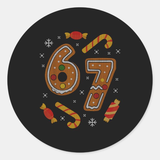 Sticker Rond 67 Meme Gingerbread Candy Cane Christmas Ugly Swea (Devant)