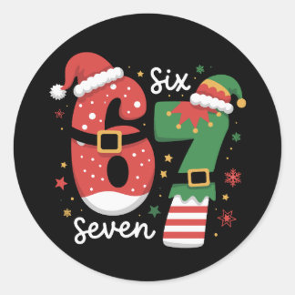 Sticker Rond 67 Mème Six Sept Elfe Chapeau de Noël Santa