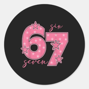 Sticker Rond 67 Meme Six Seven Argot Gen Alpha Mignon Rose 6 7
