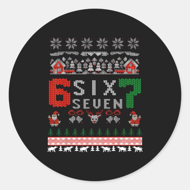 Sticker Rond 67 Meme Six Seven Christmas Ugly Sweater For Kids  (Devant)