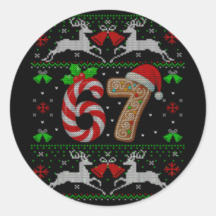Sticker Rond 67 Meme Six Seven Drôle Noël sale Xmas Sweate