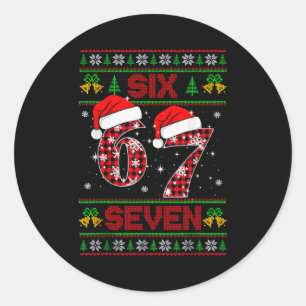 Sticker Rond 67 Meme Six Seven Noël Pull Ugly Pour Enfants 