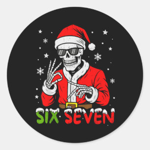 Sticker Rond 67 Meme Six Seven Squelette Père Noël Drôle Noël G