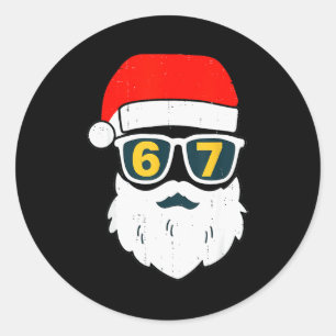 Sticker Rond 67 Meme Six Seven Visage de Père Noël Enfants Homm