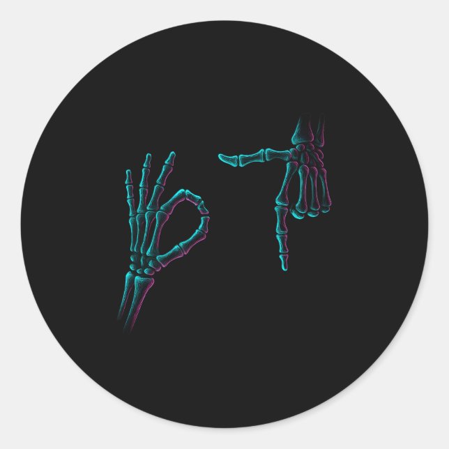 Sticker Rond 67 Mème Squelette Main 6 7 Halloween Six Sept Funn (Devant)