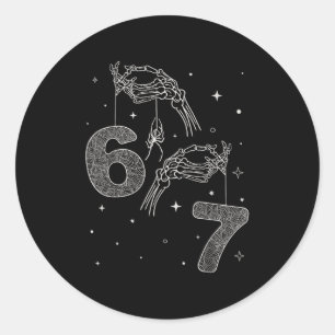 Sticker Rond 67 Meme Squelette Main Drôle Halloween Six Sept Te