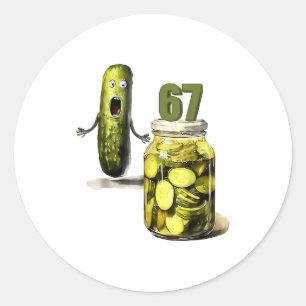 Sticker Rond 67 Meme Surprise Pickle Un Pot De Cornichons Tranc