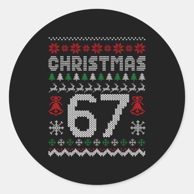 Sticker Rond 67 Meme Xmas Gen Alpha Fun Six Seven Ugly Christma (Devant)