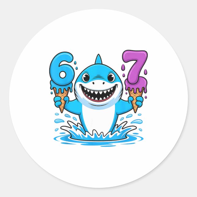 Sticker Rond 67 Shark Six Seven Ice Cream Drip Funny Gen Alpha  (Devant)