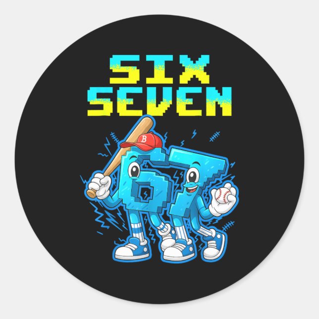 Sticker Rond 67 Six Seven 6-7 - Funny Italian Brainrot Kids Bas (Devant)