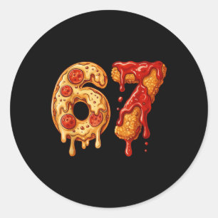 Sticker Rond 67 Six Seven 6-7 Pizza & Poulet Nugget - Bra Kids