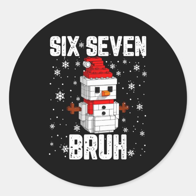 Sticker Rond 67 Six Seven Bruh Snowman Building Blocks Christma (Devant)