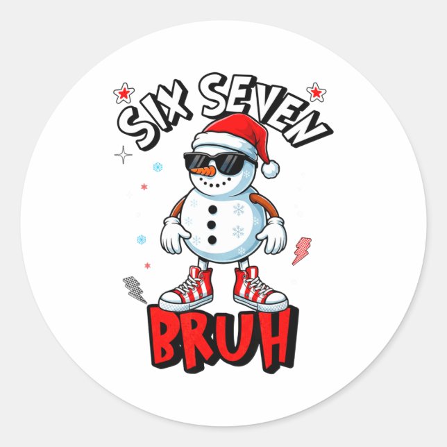 Sticker Rond 67 Six Seven Christmas Bruh Snowman Funny Kids Boy (Devant)