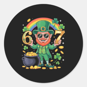 Sticker Rond 67 Six Seven Drôle 6 7 Mème Saint-Patrick Leprec