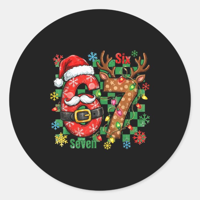 Sticker Rond 67 Six Seven Funny Christmas 6 7 Meme Joke Boys Gi (Devant)