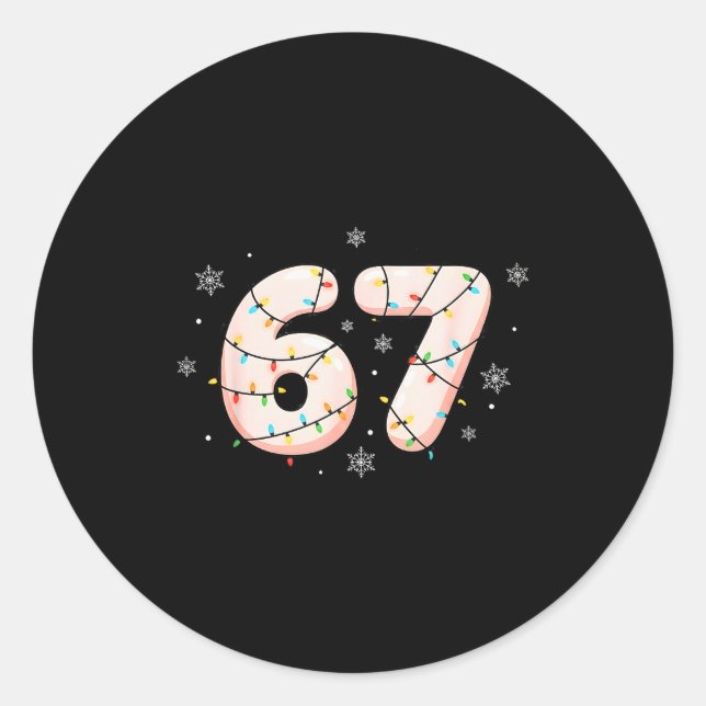 Sticker Rond 67 Six Seven Meme Gen Alpha Slang Christmas Lights (Devant)