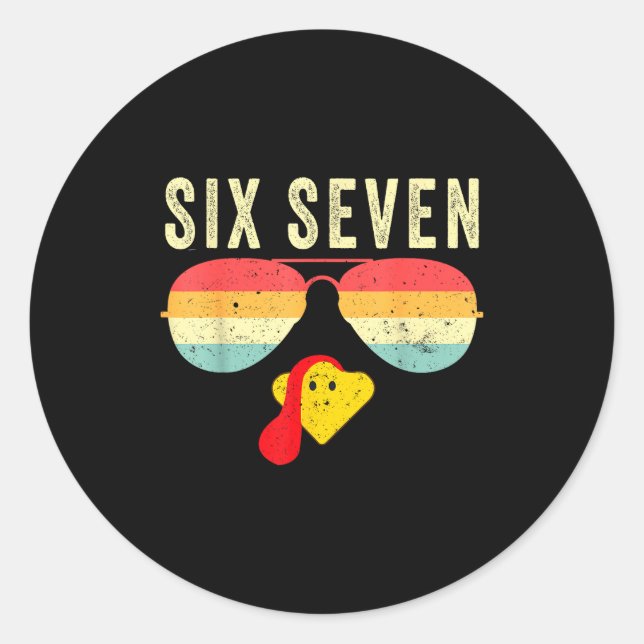 Sticker Rond 67 Turkey Face Sungles Funny Six Seven Thanksgivin (Devant)