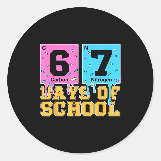 Sticker Rond 67th Day Of School Kids Funny Meme Six Seven Perio (Devant)