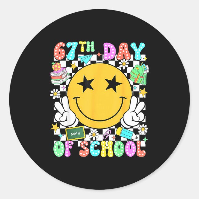 Sticker Rond 67th Day Of School Teacher Kids 67 Smile Face 100t (Devant)