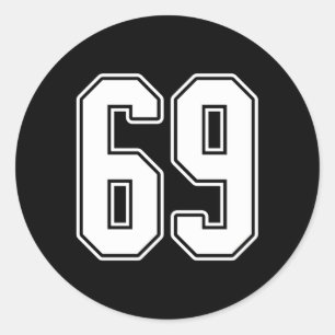 Sticker Rond 69 White Outline Number 69 Sports Fan Jersey Style