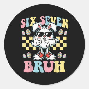 Sticker Rond 6 7 Drôle de Lapin de Pâques 67 Meme Six Sept Bruh