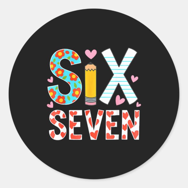 Sticker Rond 6 7 Six Seven Meme School Teacher Student Men Wome (Devant)
