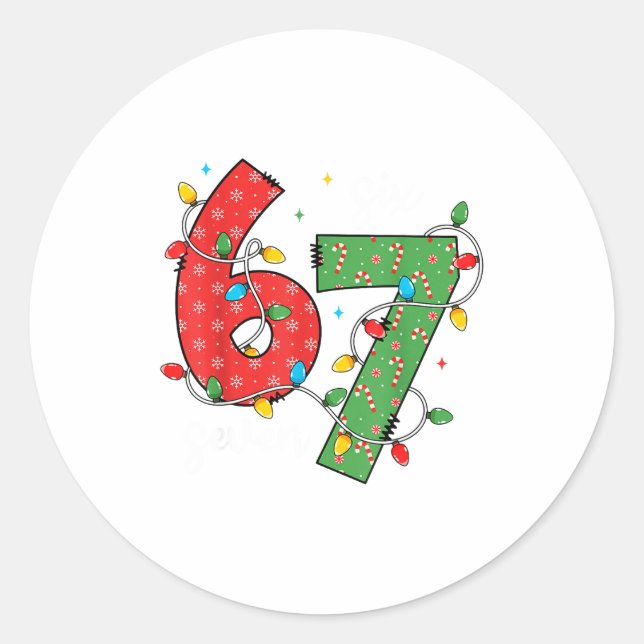 Sticker Rond 6 7 Six Seven Meme Xmas Lights Candy Cane Christma (Devant)