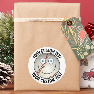 Sticker Rond 6 Baseball Texte personnalisé Happy Face 3"