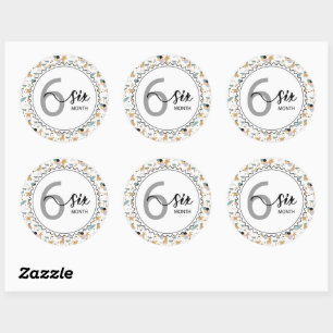 Sticker Rond 6 Mois Jalon Bébé Giraffes et Ballons