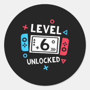 Sticker Rond 6e anniversaire Chemise garçon niveau 6 jeu vidéo 