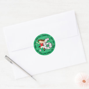 Sticker Rond 6e anniversaire Merci Rouge et Blanc Football Girl