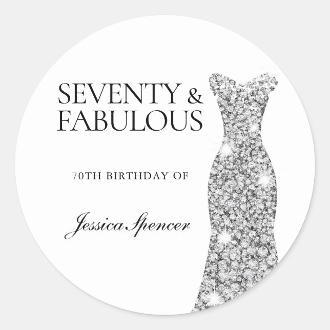 Sticker Rond 70 & Fabulous Silver Dress 70th Birthday Party (Devant)