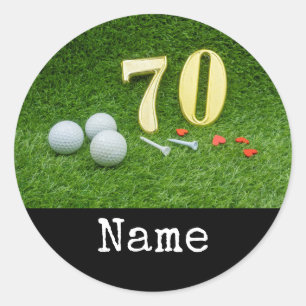 Sticker Rond 70e anniversaire avec balle de golf et tee on gree